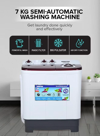 GEEPAS TwinTub Semi-Automatic 9 Kg Washing Machine | Top Load Semi Automatic Washing Machine Quick Turbo Wash |Transparent Top Lid | 9 kg 360 W GSWM18042 White/Grey/Meroon 9 kg 360 W GSWM18042 White/Grey/Meroon-0