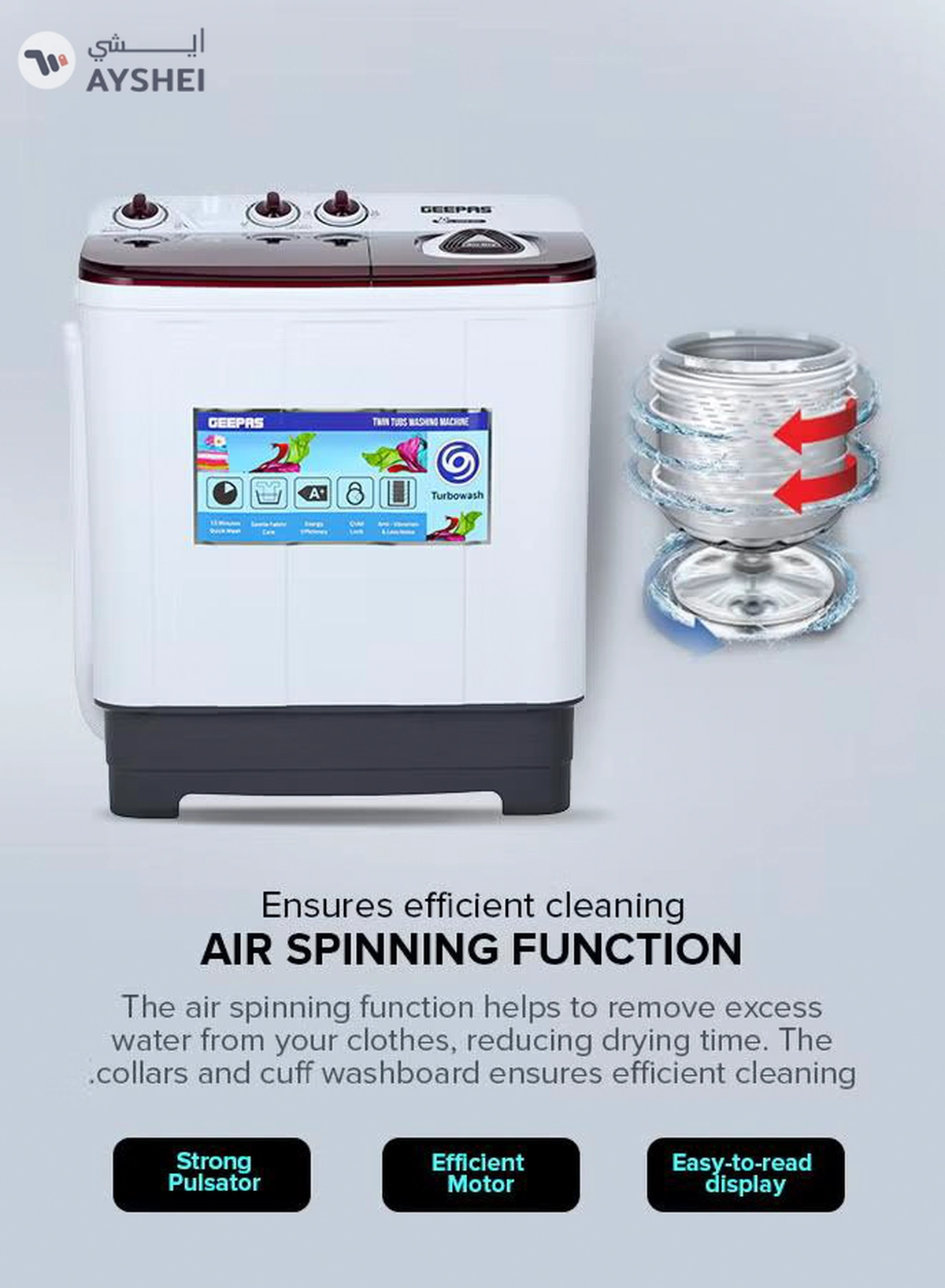 GEEPAS TwinTub Semi-Automatic 9 Kg Washing Machine | Top Load Semi Automatic Washing Machine Quick Turbo Wash |Transparent Top Lid | 9 kg 360 W GSWM18042 White/Grey/Meroon 9 kg 360 W GSWM18042 White/Grey/Meroon-3-3