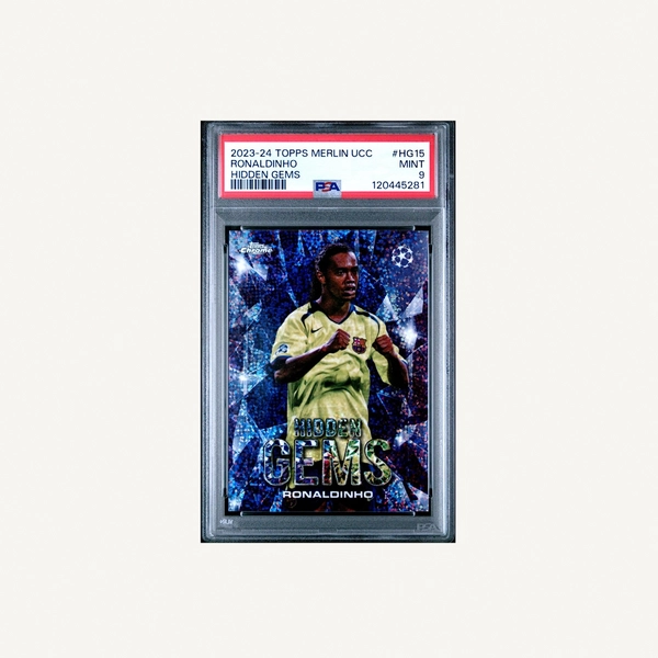 Ronaldinho - 2023-24 Topps Merlin UCC Hidden Gems - FC Barcelona - Graded PSA 9