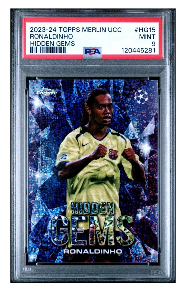 Ronaldinho - 2023-24 Topps Merlin UCC Hidden Gems - FC Barcelona - Graded PSA 9