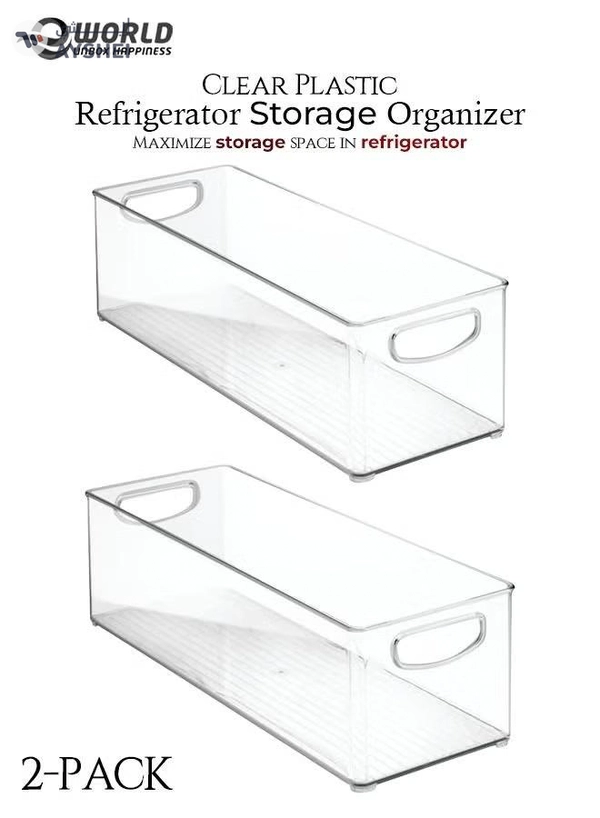 Eworld Pack of 2 Clear Plastic Refrigerator Storage Organizer