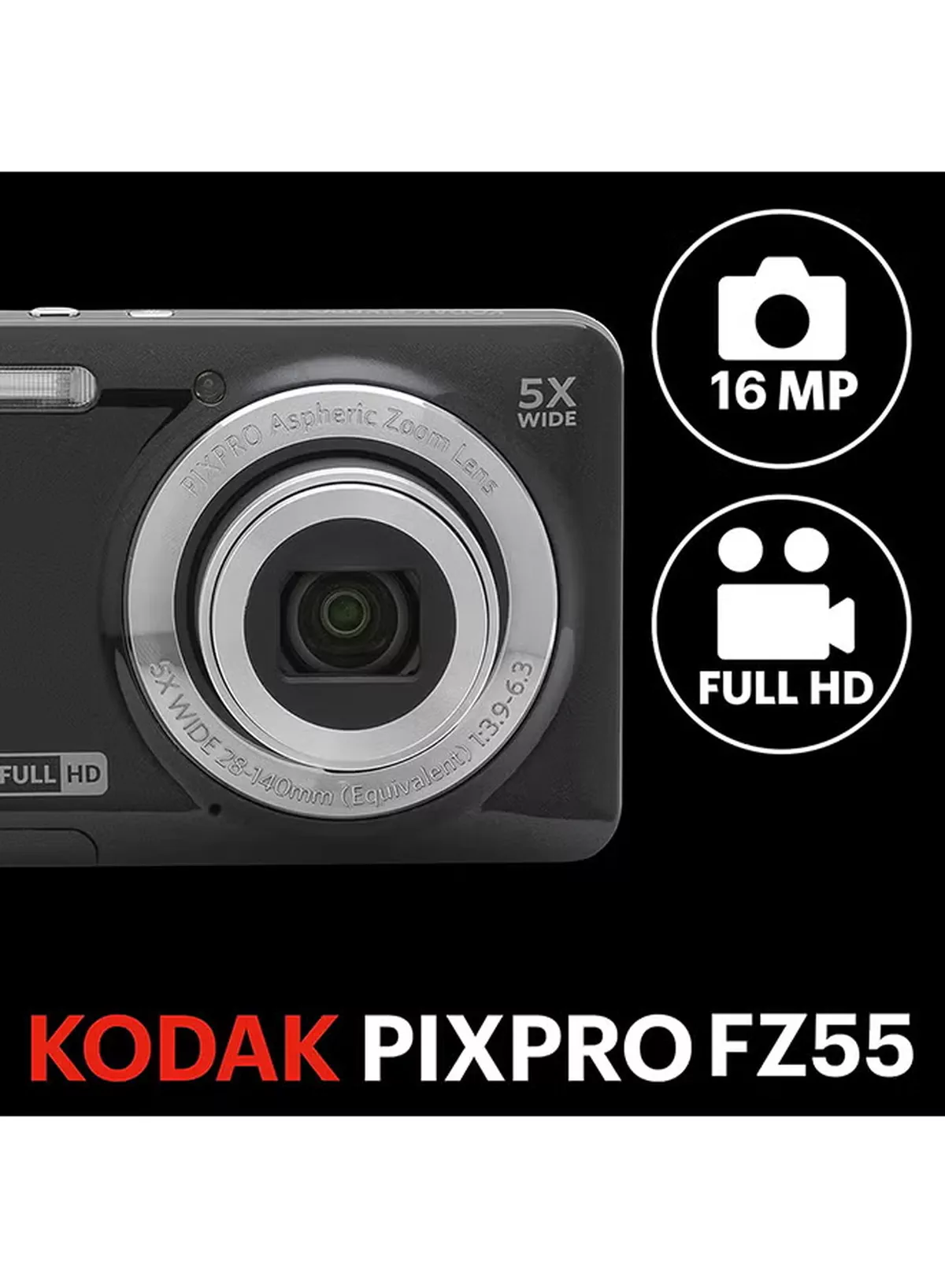 Kodak PIXPRO Friendly Zoom FZ55-BK 16MP Digital Camera with 5X Optical Zoom 28mm Wide Angle and 2.7" LCD Screen-2-2