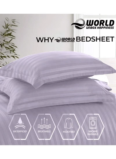 Eworld 4-Piece Luxury King Size Purple Striped Bedding Set-1