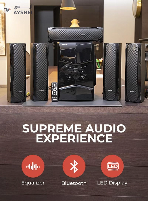 KNYA 5.1 Channel Multimedia Speaker System With Remote Control- FM Radio, Bluetooth, USB Input, SD Card Reader, Karaoke Function| LED Display, 50000W PMPO Speaker Unit| 2 Years Warranty GMS8578 Black GMS8578 Black