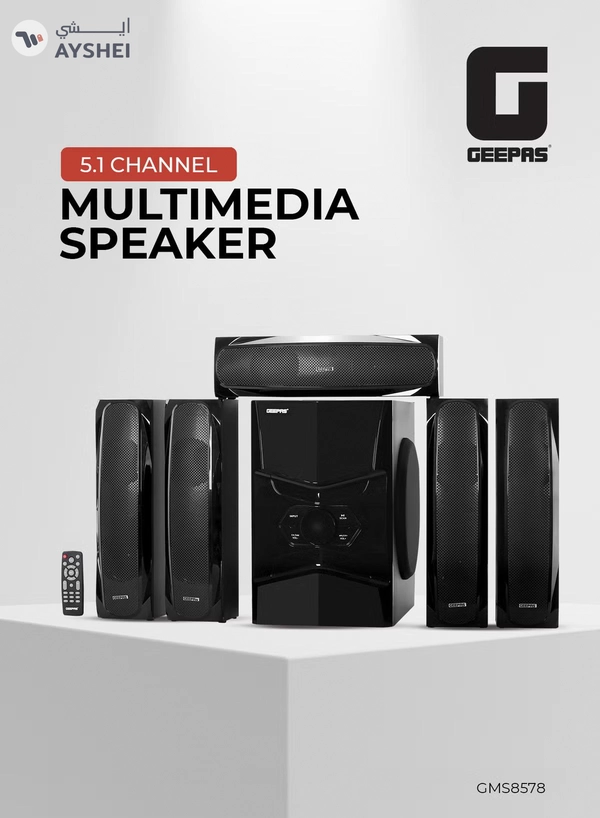 KNYA 5.1 Channel Multimedia Speaker System With Remote Control- FM Radio, Bluetooth, USB Input, SD Card Reader, Karaoke Function| LED Display, 50000W PMPO Speaker Unit| 2 Years Warranty GMS8578 Black GMS8578 Black