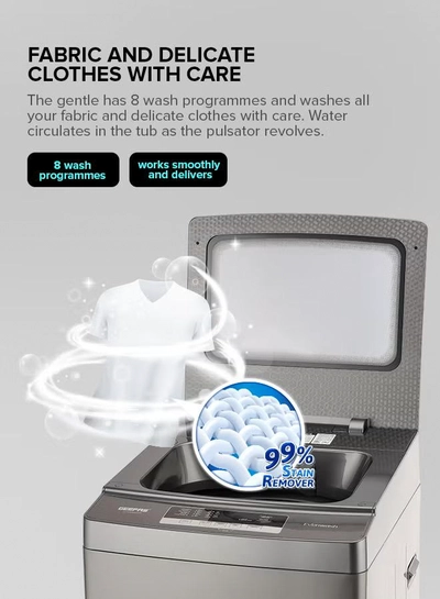 GEEPAS 8 KG Fully Automatic Washing Machine| Fully Digital Control and Automatic Top Load Washing Machine| 8 Wash Programs with Strong Pulsator| Safety Lock and Durable Metal Body 330W 8 kg 8 kg GFWM8823SX Grey-3