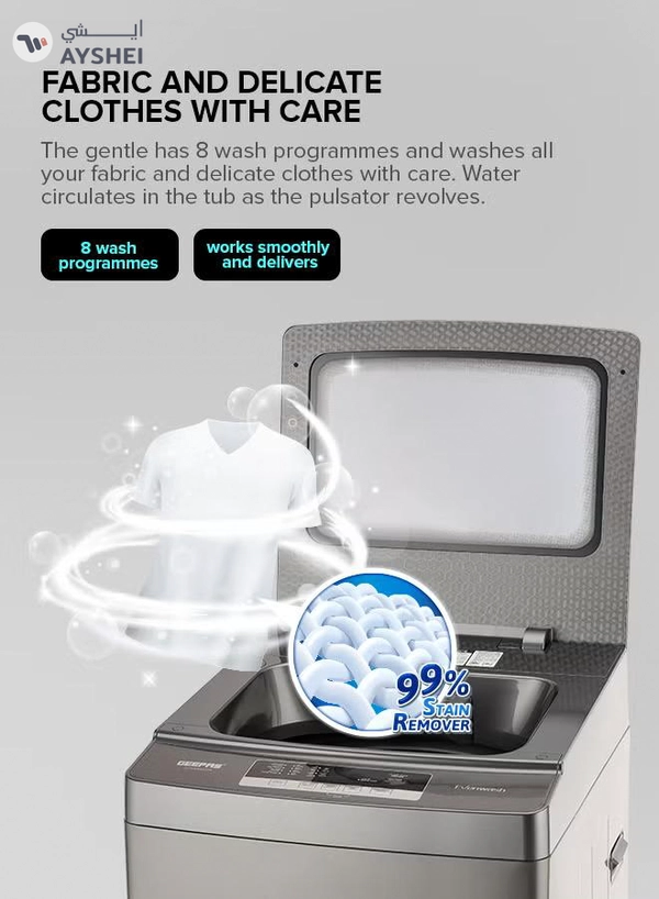GEEPAS 8 KG Fully Automatic Washing Machine| Fully Digital Control and Automatic Top Load Washing Machine| 8 Wash Programs with Strong Pulsator| Safety Lock and Durable Metal Body 330W 8 kg 8 kg GFWM8823SX Grey