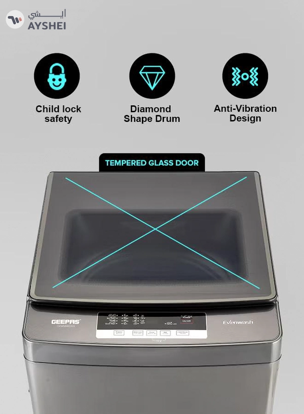 GEEPAS 8 KG Fully Automatic Washing Machine| Fully Digital Control and Automatic Top Load Washing Machine| 8 Wash Programs with Strong Pulsator| Safety Lock and Durable Metal Body 330W 8 kg 8 kg GFWM8823SX Grey