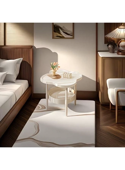 DubaiGallery Minimalist White Side Table with Curved Tray Top, Two-Tier Storage Design, Strong Metal Legs, Stylish End Table for Sofa, Bedside, Reading Corner or Office Use-1