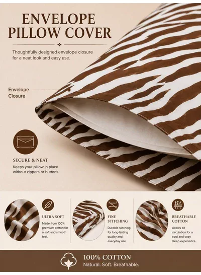 4-Piece Printed Cotton Bedsheet Set, Zebra Print, 100% Cotton, 125 GSM, 1 Fitted Sheet + 1 Flat Sheet + 2 Pillowcases – Available in Single and King Sizes-1