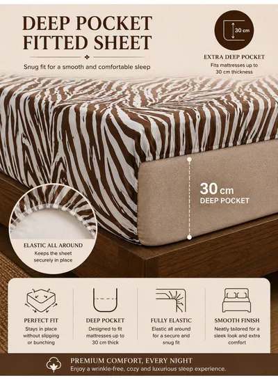 4-Piece Printed Cotton Bedsheet Set, Zebra Print, 100% Cotton, 125 GSM, 1 Fitted Sheet + 1 Flat Sheet + 2 Pillowcases – Available in Single and King Sizes-2