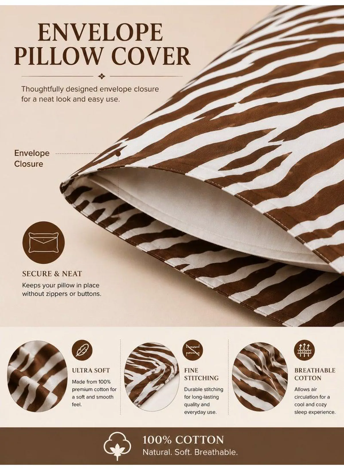 4-Piece Printed Cotton Bedsheet Set, Zebra Print, 100% Cotton, 125 GSM, 1 Fitted Sheet + 1 Flat Sheet + 2 Pillowcases – Available in Single and King Sizes-1-1