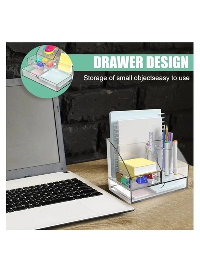 Eworld Clear Acrylic Desk Organizer Featuring 5 Compartments and 2 Slide-Out Drawers-5