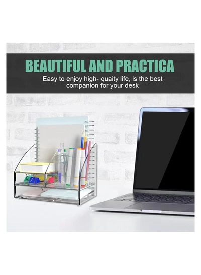 Eworld Clear Acrylic Desk Organizer Featuring 5 Compartments and 2 Slide-Out Drawers-6