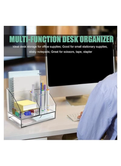 Eworld Clear Acrylic Desk Organizer Featuring 5 Compartments and 2 Slide-Out Drawers-7