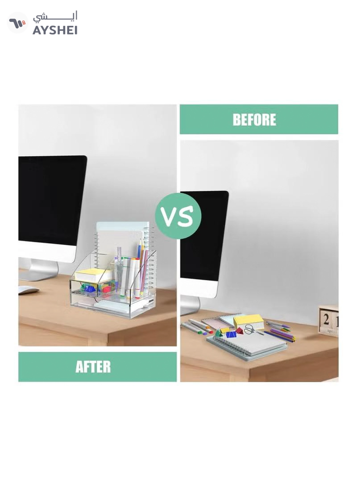Eworld Clear Acrylic Desk Organizer Featuring 5 Compartments and 2 Slide-Out Drawers-4-4