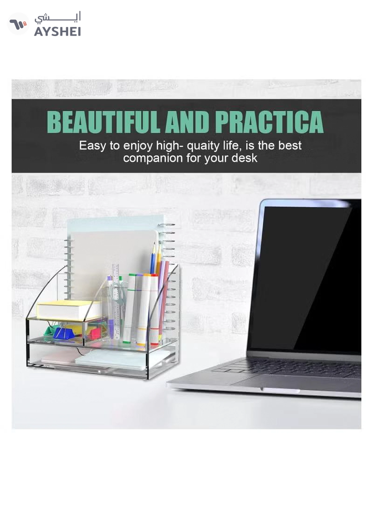 Eworld Clear Acrylic Desk Organizer Featuring 5 Compartments and 2 Slide-Out Drawers-6-6
