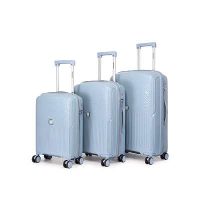 British Tourister 3 Piece Polyproplene Hard Side Spiner Luggage Trolley Set 20/24/28 Inch - Grey Blue-0