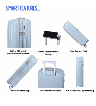 British Tourister 3 Piece Polyproplene Hard Side Spiner Luggage Trolley Set 20/24/28 Inch - Grey Blue-6