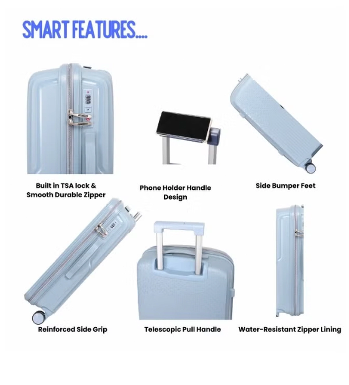 British Tourister 3 Piece Polyproplene Hard Side Spiner Luggage Trolley Set 20/24/28 Inch - Grey Blue-6-6