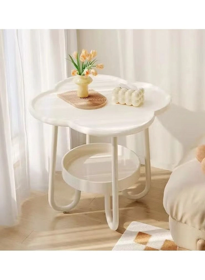 DubaiGallery Small table modern corner table two-tier bedside table Nordic oval table living room with storage shelves small coffee table side cabinet-1