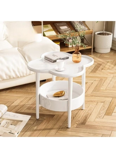 DubaiGallery Small table modern corner table two-tier bedside table Nordic oval table living room with storage shelves small coffee table side cabinet-0