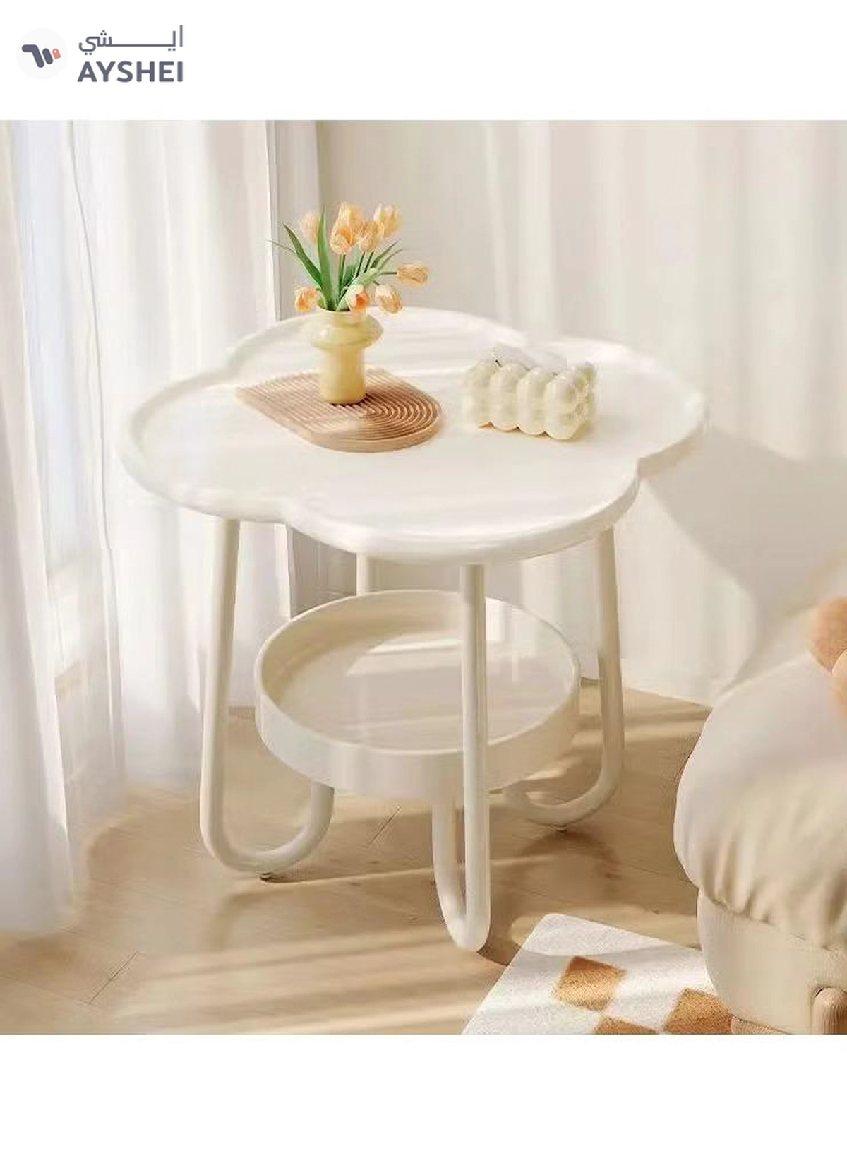 DubaiGallery Small table modern corner table two-tier bedside table Nordic oval table living room with storage shelves small coffee table side cabinet-1-1