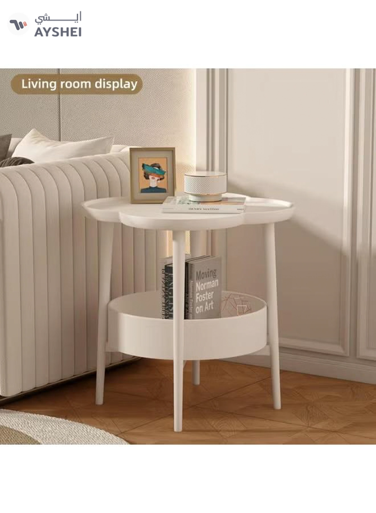 DubaiGallery Small table modern corner table two-tier bedside table Nordic oval table living room with storage shelves small coffee table side cabinet-2-2