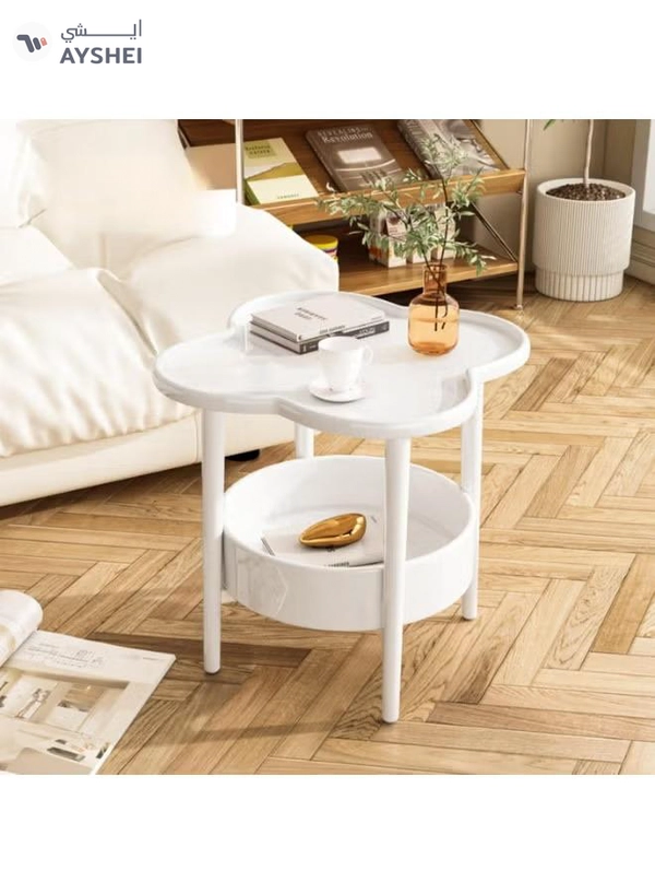 DubaiGallery Small table modern corner table two-tier bedside table Nordic oval table living room with storage shelves small coffee table side cabinet
