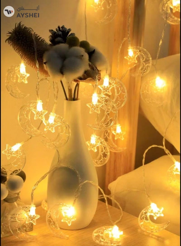 Yuwell Ramadan Light 30 Meter 150 LED String Light LED Decorative Light Multi Modes Operated Light With 3-Pin Plug For Ramadan Decoration Light Eid Decoration Light Warm White Star And Moon Curtain Light