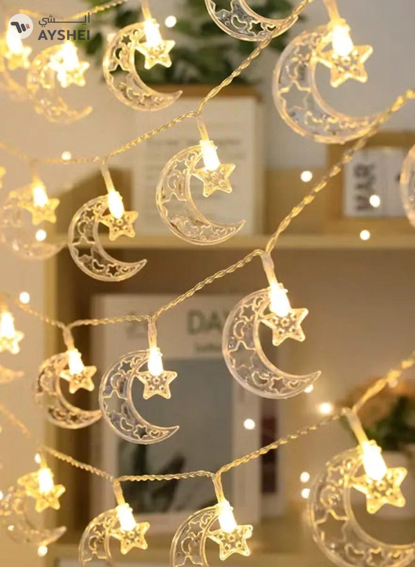 Yuwell Ramadan Light 30 Meter 150 LED String Light LED Decorative Light Multi Modes Operated Light With 3-Pin Plug For Ramadan Decoration Light Eid Decoration Light Warm White Star And Moon Curtain Light