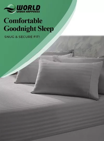 3 Piece Luxury Grey Striped Bed Sheet Set with 1 Deep Pocket Fitted Sheet and 2 Pillowcases for Hotel and Home Crafted from Ultra Soft and Breathable Microfiber for Year-Round Comfort, (Single/Double)-3
