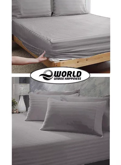 3 Piece Luxury Grey Striped Bed Sheet Set with 1 Deep Pocket Fitted Sheet and 2 Pillowcases for Hotel and Home Crafted from Ultra Soft and Breathable Microfiber for Year-Round Comfort, (Single/Double)-4