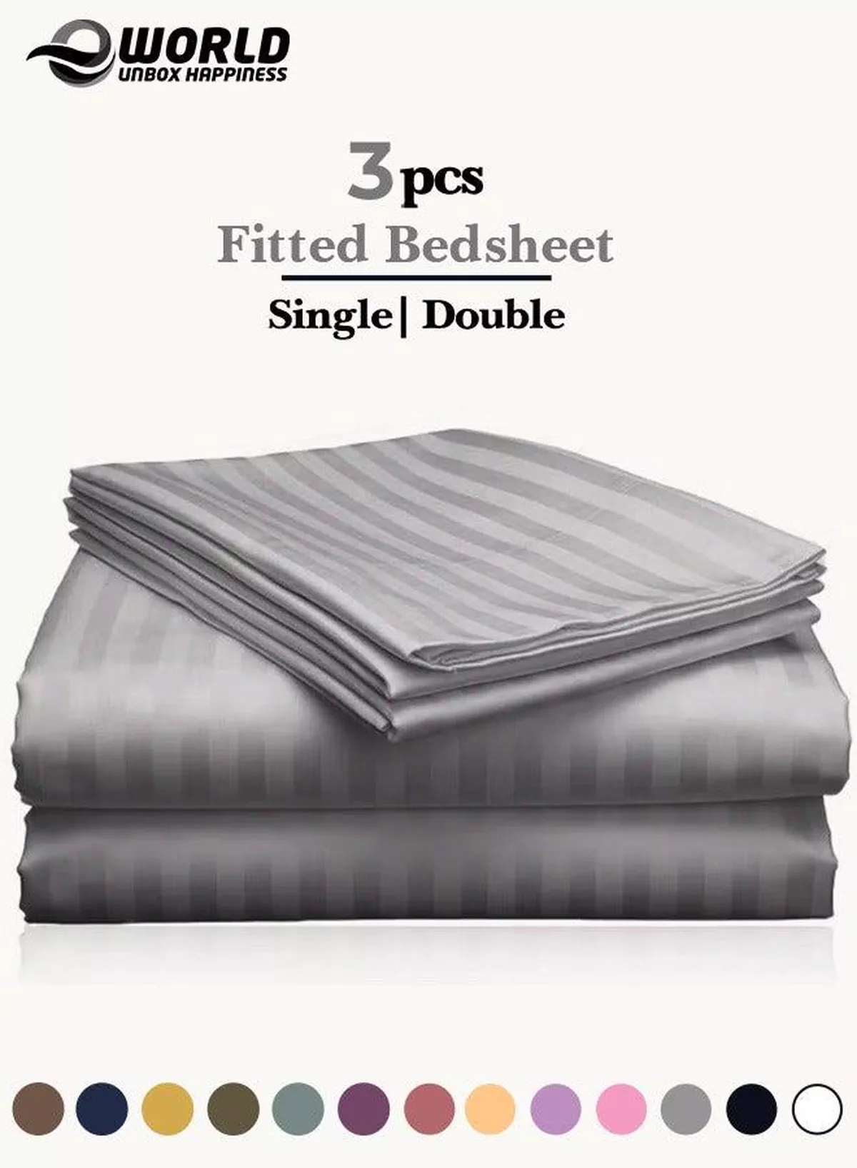 3 Piece Luxury Grey Striped Bed Sheet Set with 1 Deep Pocket Fitted Sheet and 2 Pillowcases for Hotel and Home Crafted from Ultra Soft and Breathable Microfiber for Year-Round Comfort, (Single/Double)