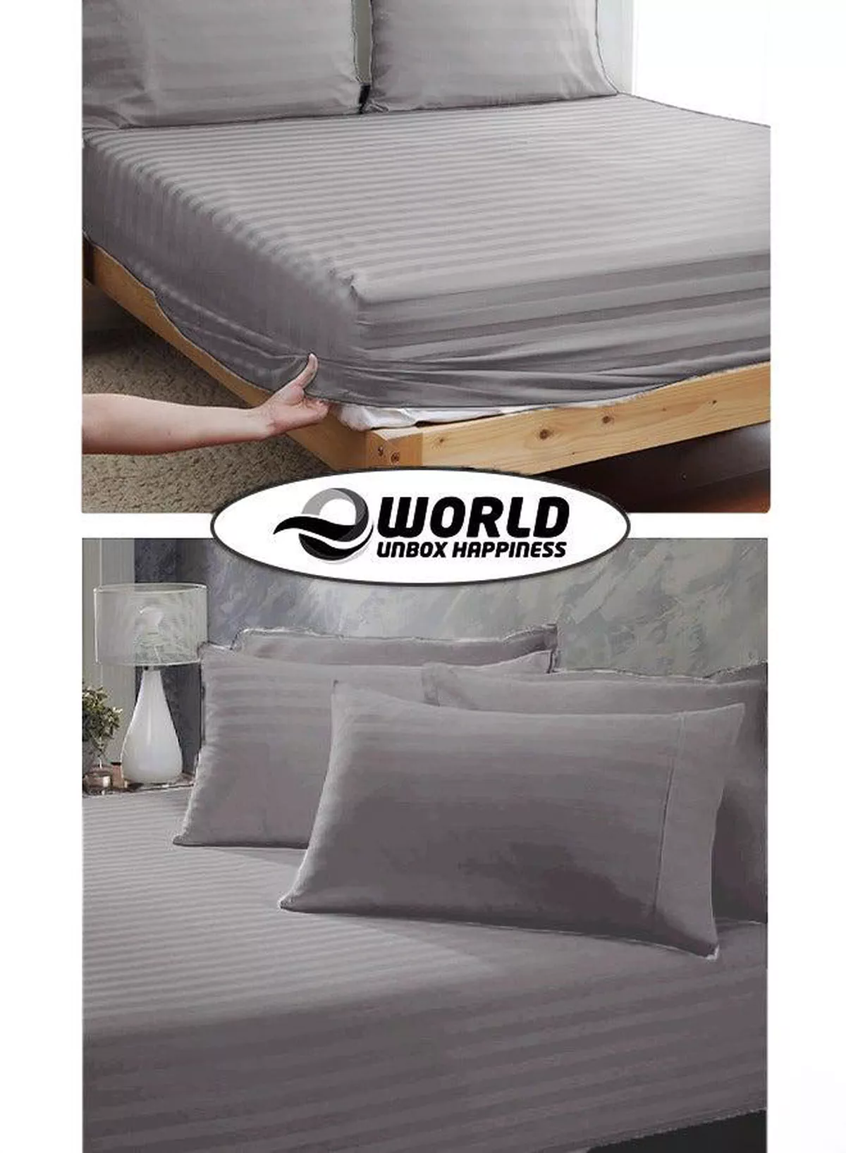 3 Piece Luxury Grey Striped Bed Sheet Set with 1 Deep Pocket Fitted Sheet and 2 Pillowcases for Hotel and Home Crafted from Ultra Soft and Breathable Microfiber for Year-Round Comfort, (Single/Double)-4-4
