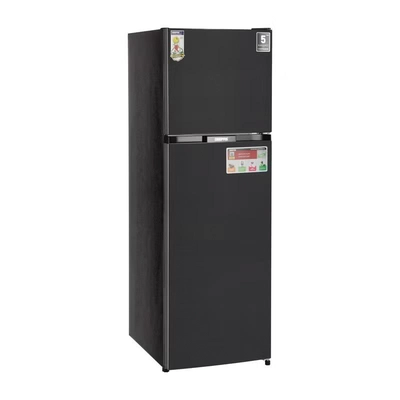 GEEPAS 348 Gross / 270 Net Capacity No-Frost Double Door Refrigerator Quick Cooling | Low Noise, Stainless Steel Finish Equipped with Recessed Handle | Glass Shelves, Chrome Bottle Holder, Chiller Shelf, Transparent Basket | GRF4120SSXN-U Dark Grey GRF4120SSXN Grey-1