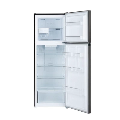 GEEPAS 348 Gross / 270 Net Capacity No-Frost Double Door Refrigerator Quick Cooling | Low Noise, Stainless Steel Finish Equipped with Recessed Handle | Glass Shelves, Chrome Bottle Holder, Chiller Shelf, Transparent Basket | GRF4120SSXN-U Dark Grey GRF4120SSXN Grey-2