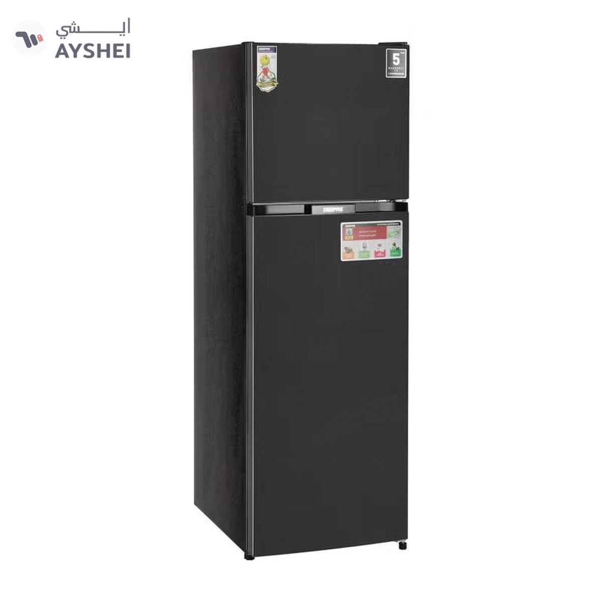 GEEPAS 348 Gross / 270 Net Capacity No-Frost Double Door Refrigerator Quick Cooling | Low Noise, Stainless Steel Finish Equipped with Recessed Handle | Glass Shelves, Chrome Bottle Holder, Chiller Shelf, Transparent Basket | GRF4120SSXN-U Dark Grey GRF4120SSXN Grey-1-1