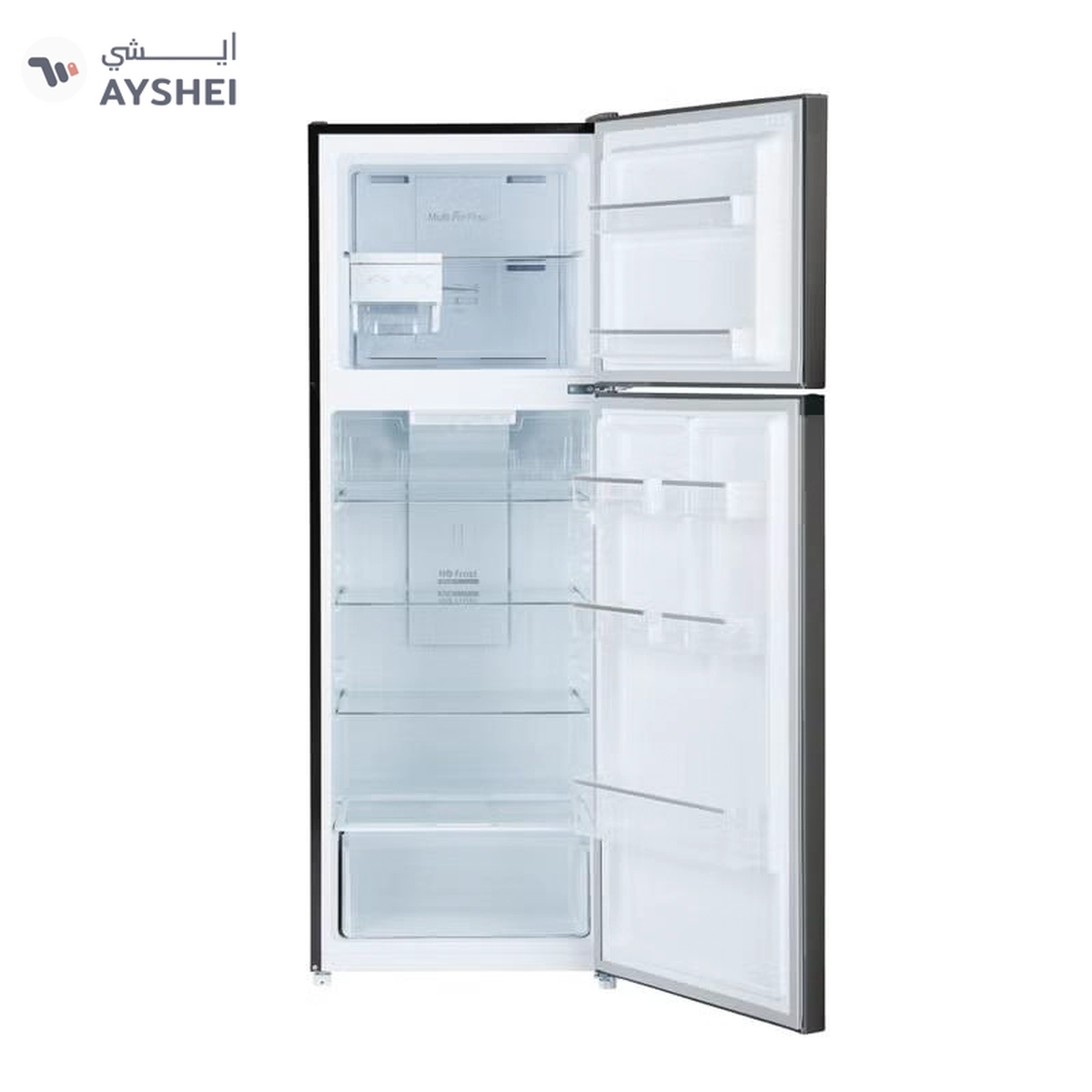 GEEPAS 348 Gross / 270 Net Capacity No-Frost Double Door Refrigerator Quick Cooling | Low Noise, Stainless Steel Finish Equipped with Recessed Handle | Glass Shelves, Chrome Bottle Holder, Chiller Shelf, Transparent Basket | GRF4120SSXN-U Dark Grey GRF4120SSXN Grey-2-2