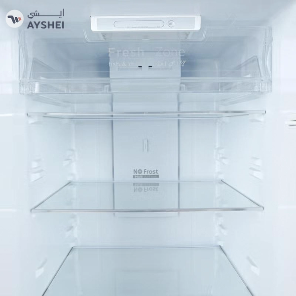 GEEPAS 348 Gross / 270 Net Capacity No-Frost Double Door Refrigerator Quick Cooling | Low Noise, Stainless Steel Finish Equipped with Recessed Handle | Glass Shelves, Chrome Bottle Holder, Chiller Shelf, Transparent Basket | GRF4120SSXN-U Dark Grey GRF4120SSXN Grey