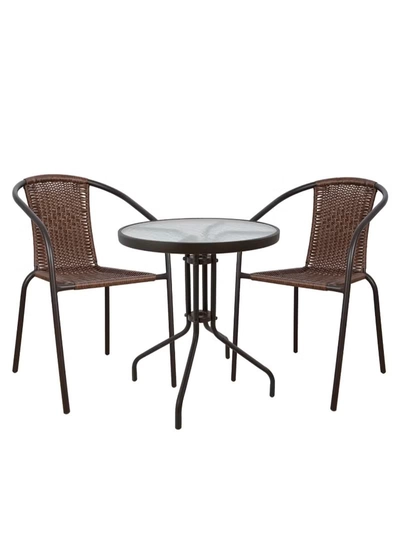 DubaiGallery Garden Dining Set 3 Piece Outdoor Furniture Patio Dining Table and Chair Balcony Dinner Table Dinner Chair Anthracite-4