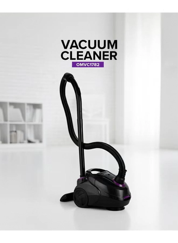 Olsenmark Vacuum Cleaner With Dust Bag 1400W OMVC1782, Powerful Suction, Dust Full Indicator,Dust Bag capacity 1.5L, Flexible Hose With Airflow On Handle, Pedal Switch And Auto-Rewinding Wire 1.5 L 1400 W OMVC1782 Black/Purple