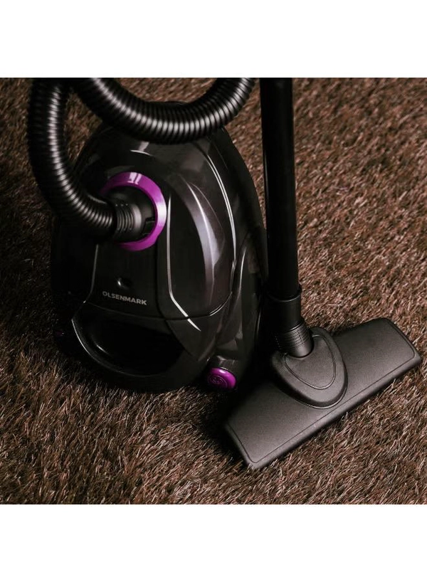 Olsenmark Vacuum Cleaner With Dust Bag 1400W OMVC1782, Powerful Suction, Dust Full Indicator,Dust Bag capacity 1.5L, Flexible Hose With Airflow On Handle, Pedal Switch And Auto-Rewinding Wire 1.5 L 1400 W OMVC1782 Black/Purple