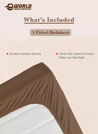 Brown Microfiber Fitted Bedsheet with Deep Pocket for a Snug Fit, Breathable, Machine Washable for Optimal Protection, Available in King, Queen and Single Sizes, Without Pillow Cover-2