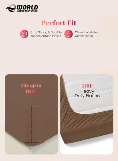 Brown Microfiber Fitted Bedsheet with Deep Pocket for a Snug Fit, Breathable, Machine Washable for Optimal Protection, Available in King, Queen and Single Sizes, Without Pillow Cover-3