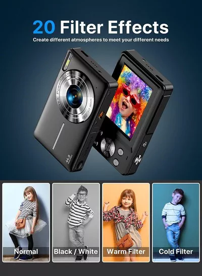 44MP HD Digital Camera with 32GB Card, 2 Batteries, Compact Photo Camera with 1080P Video, 2.4 Inch Screen, 16X Zoom, Anti Shake, Rechargeable Battery for Girls and Boys, Perfect for Kids and Beginners.-1