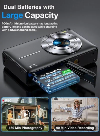 44MP HD Digital Camera with 32GB Card, 2 Batteries, Compact Photo Camera with 1080P Video, 2.4 Inch Screen, 16X Zoom, Anti Shake, Rechargeable Battery for Girls and Boys, Perfect for Kids and Beginners.-4
