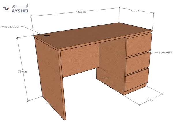 STUD Desk with 3 drawers