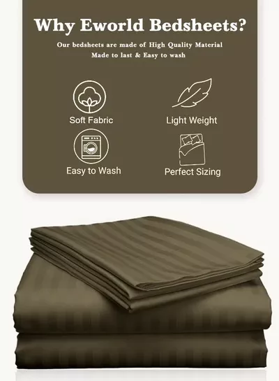 Eworld 3 Piece Super King Olive Green Striped Bed Sheet Set – Ultra-Soft Microfiber Striped Sheet & 2 Pillowcases, Breathable Luxury Bedding for Home & Hotel Use-4