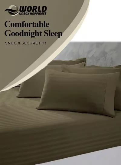 Eworld 3 Piece Super King Olive Green Striped Bed Sheet Set – Ultra-Soft Microfiber Striped Sheet & 2 Pillowcases, Breathable Luxury Bedding for Home & Hotel Use-2